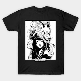 Japanese Samurai Girl Asian Dragon Urban Cyberpunk Style T-Shirt